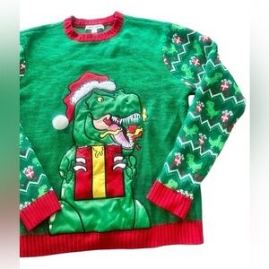 Celebrate Together Ugly Christmas Sweater Unisex Medium - Dinosaur Drink Holder
